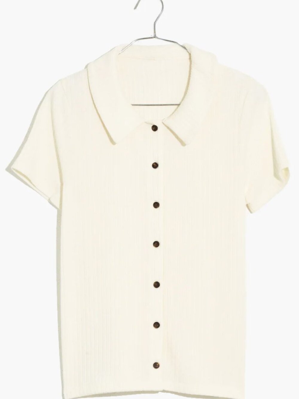 Cream Ribbed Polo Button-Front Tee - Picture 2 of 4